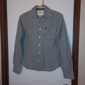 Boys Abercrombie Shirt - Gray with White Pin Stripe, Size XL